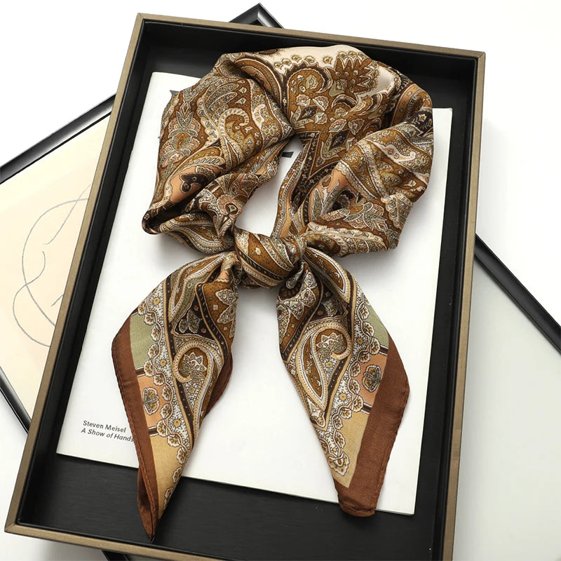 2025 New Fashion 70X70cmPrinted Women's Scarf Pashmina Silk Scarf Square Shawl Decorative Headband Neck Luxury Design Bandana - chinatopmarket