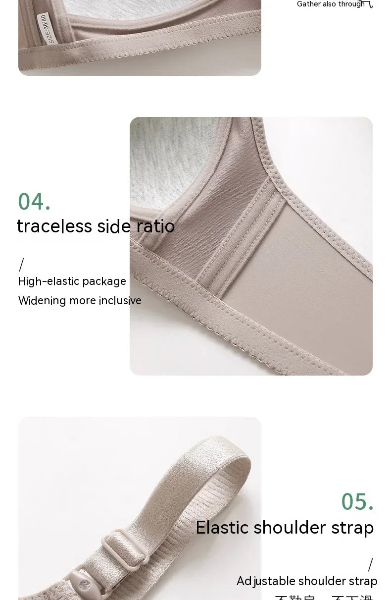 Mom Brassiere Without Steel Ring Breathable Gathered Ladies Underwear Non-magnetic Thin Cup Glossy Obese Female Ladies Bra - chinatopmarket