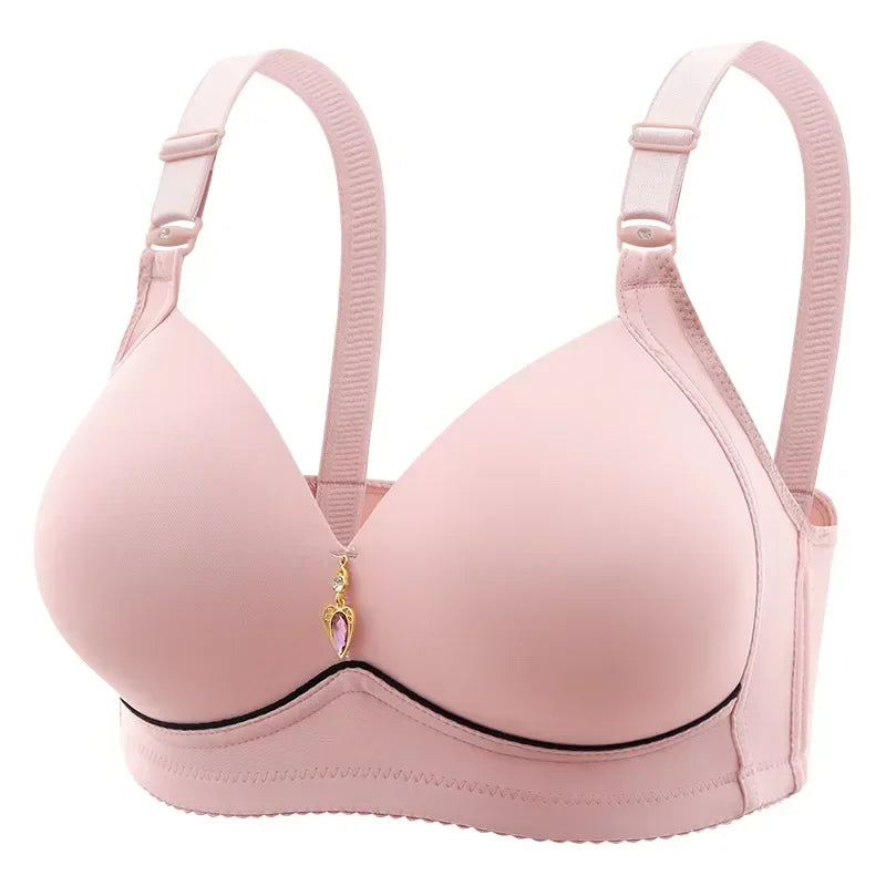 Mom Brassiere Without Steel Ring Breathable Gathered Ladies Underwear Non-magnetic Thin Cup Glossy Obese Female Ladies Bra - chinatopmarket