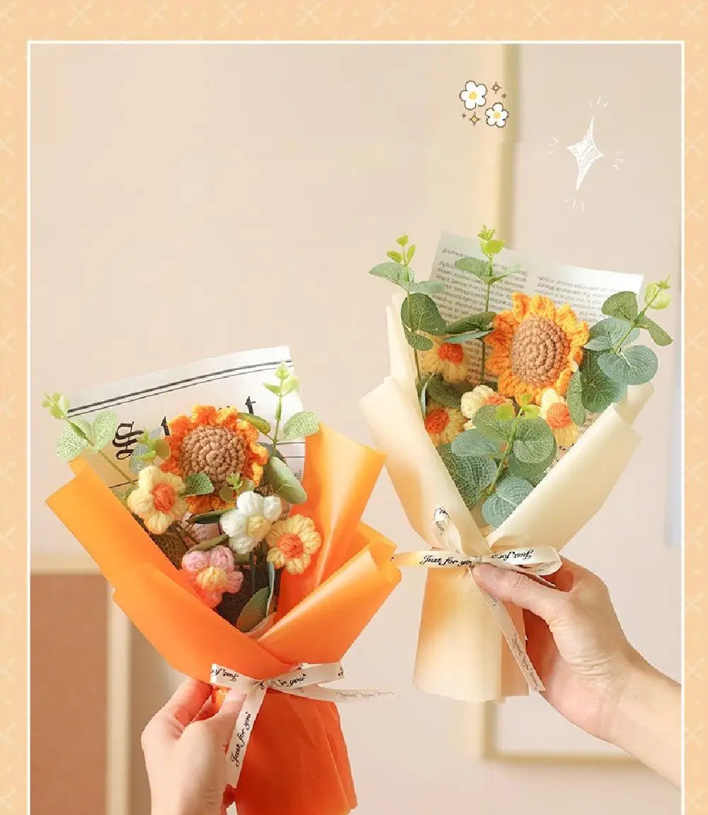 Artificial Flower Crochet Bouquet Handmade Anniversary Sunflower Daisy Bouquet Mothers Day Birthday Gift Eternal Flower - chinatopmarket