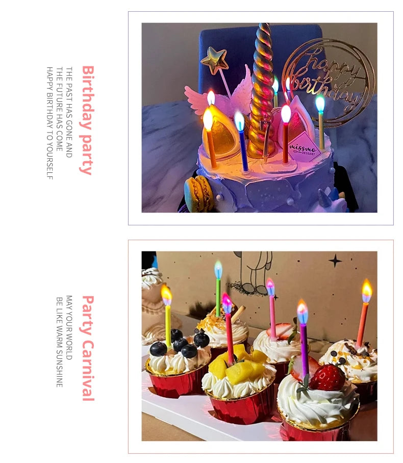 Colored Birthday Party Supplies 6/12pcs Wedding Colorful Multicolor Candles Safe Flames Dessert Cake Candles Decoration - chinatopmarket