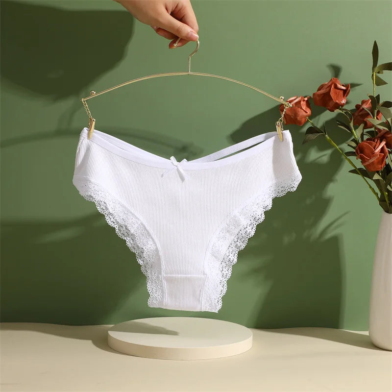 3PCS/Set Women Cotton Panties Sexy Low Rise Lace Brazilian Panties Hollow Out Soft Breathable Lingerie Female Bow Underwear S-XL - chinatopmarket