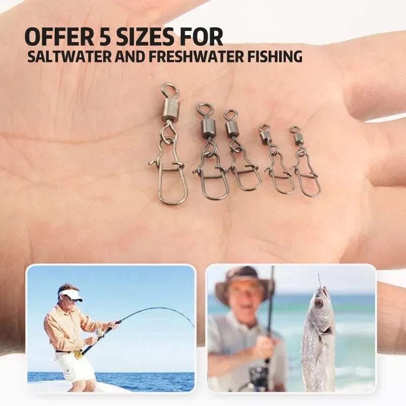 50pc/box Stainless Steel Fishing Connector Pin 4# 6# 8#10#12# Bearing Rolling Swivel with Snap Fishhook Lure Accessories - chinatopmarket