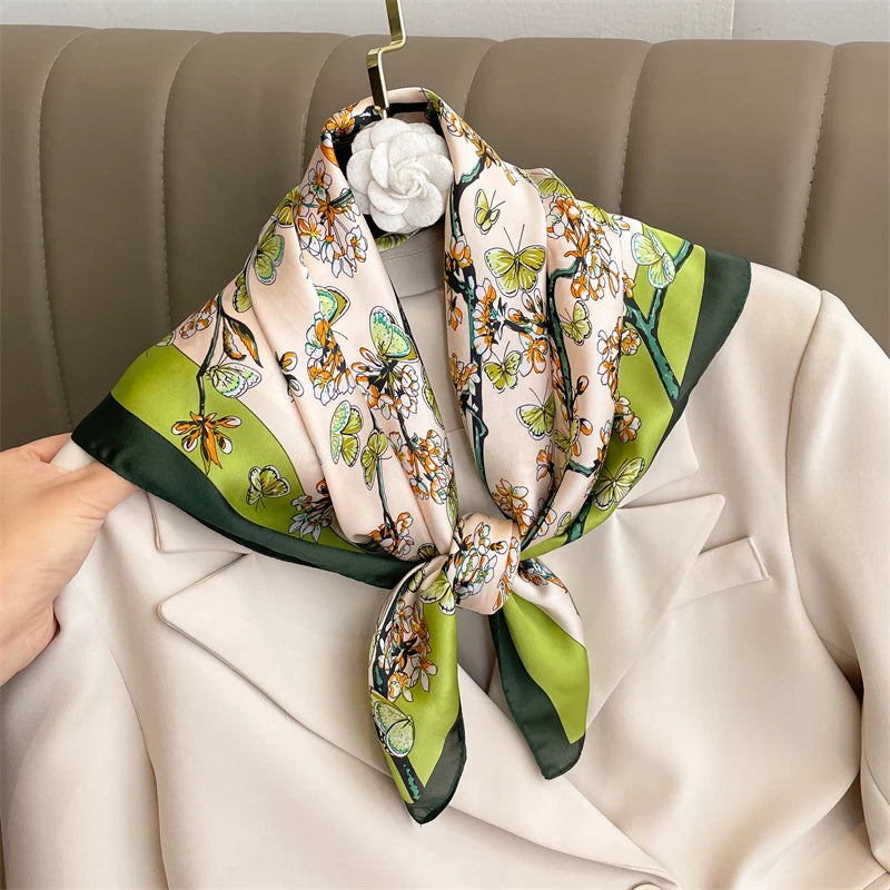 2025 New Fashion 70X70cmPrinted Women's Scarf Pashmina Silk Scarf Square Shawl Decorative Headband Neck Luxury Design Bandana - chinatopmarket