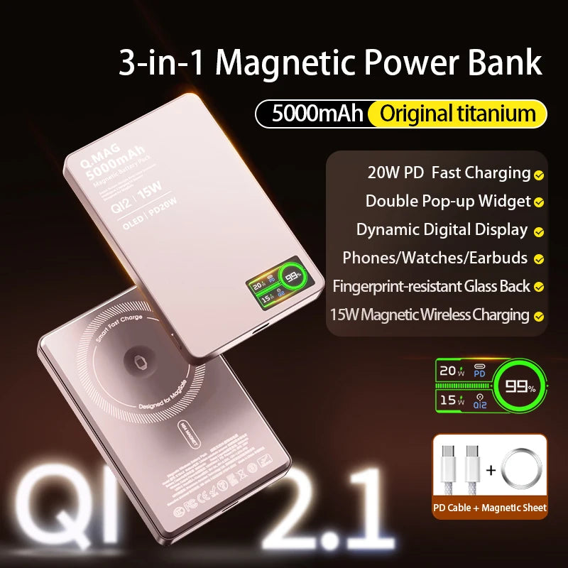 QI 2.1 Magnetic Powerbank Wireless Fast Charing Spare Portable External Battery for iPhone 12-17 Pro Watch Airpods 5000/10000mAh - chinatopmarket