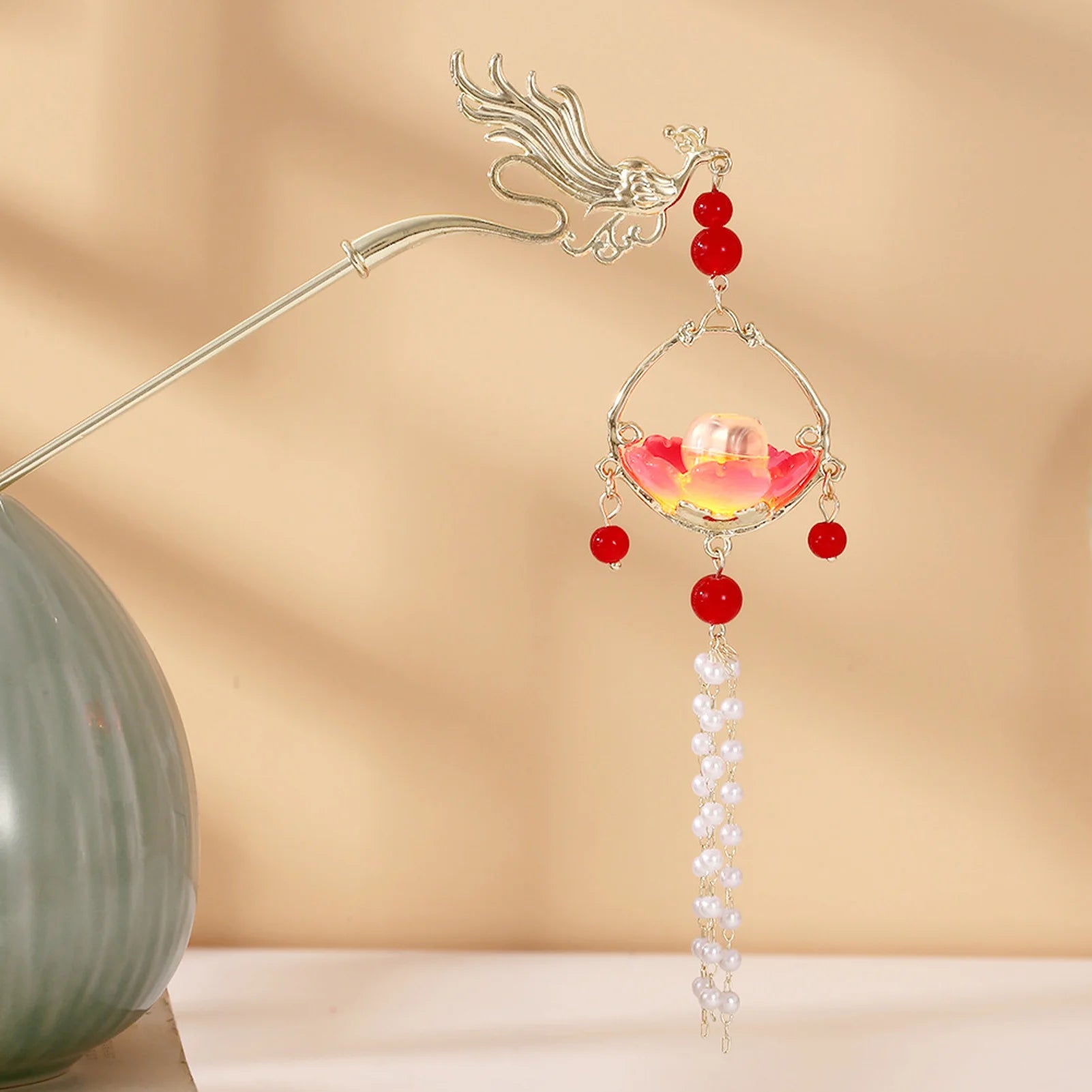 Luminous Flower Hairpin For Women Creative Lotus Emit Light Lantern Tassel Hair Stick Vintage Chinese Style Metal Hair Accessory - chinatopmarket