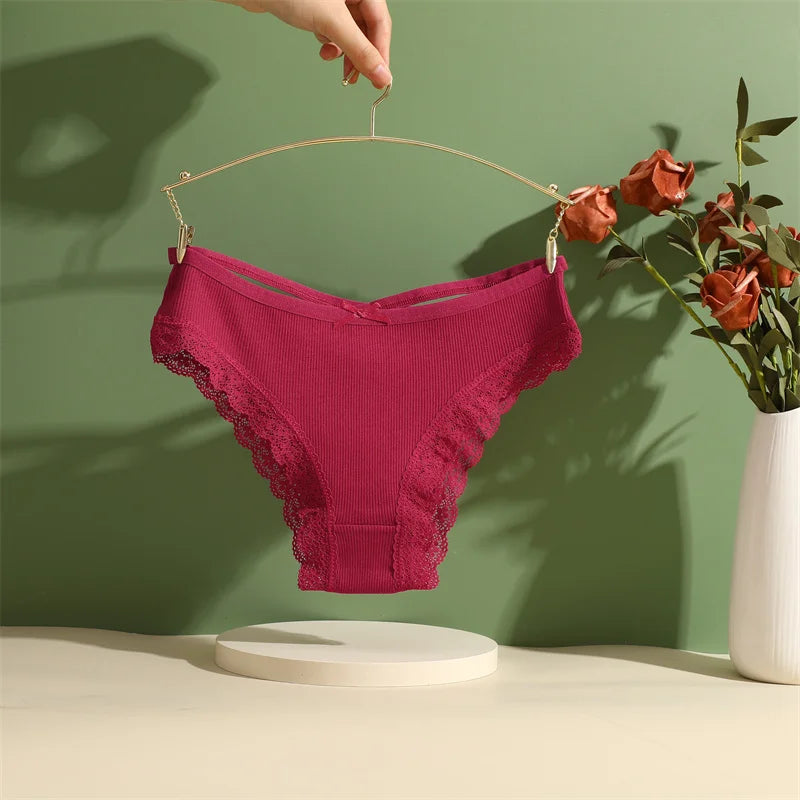 3PCS/Set Women Cotton Panties Sexy Low Rise Lace Brazilian Panties Hollow Out Soft Breathable Lingerie Female Bow Underwear S-XL - chinatopmarket