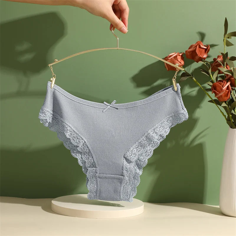 3PCS/Set Women Cotton Panties Sexy Low Rise Lace Brazilian Panties Hollow Out Soft Breathable Lingerie Female Bow Underwear S-XL - chinatopmarket