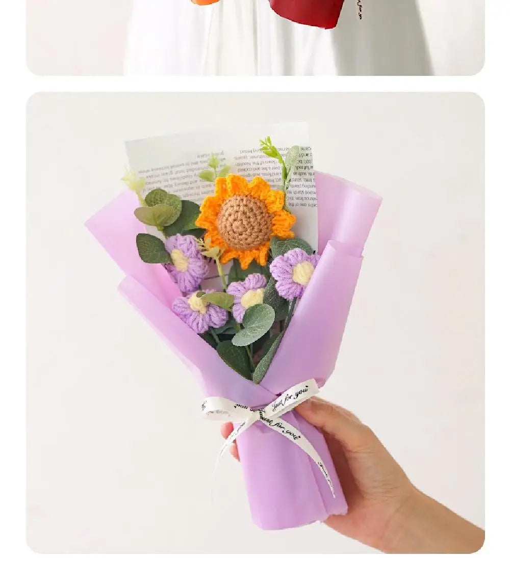 Artificial Flower Crochet Bouquet Handmade Anniversary Sunflower Daisy Bouquet Mothers Day Birthday Gift Eternal Flower - chinatopmarket