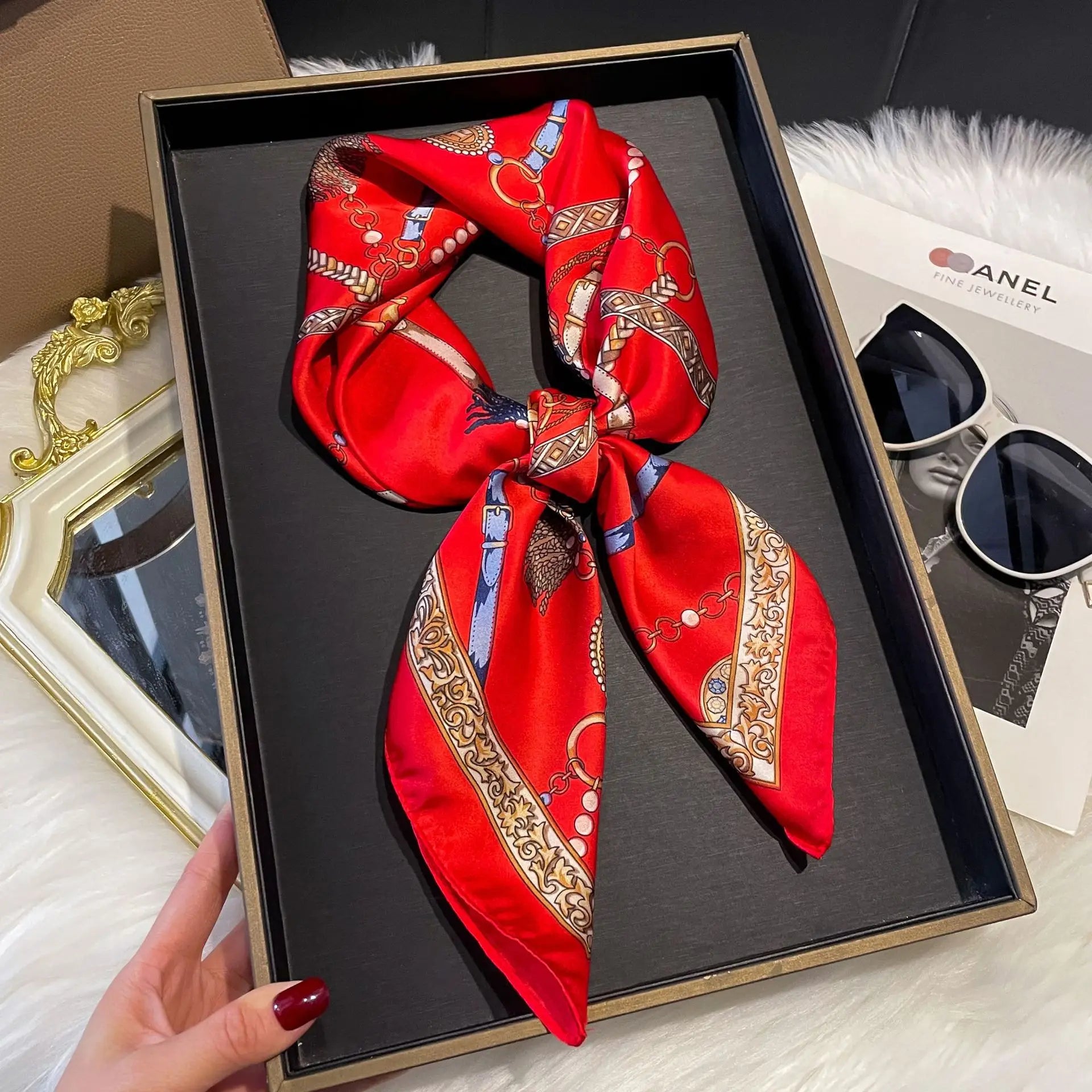 2025 New Fashion 70X70cmPrinted Women's Scarf Pashmina Silk Scarf Square Shawl Decorative Headband Neck Luxury Design Bandana - chinatopmarket