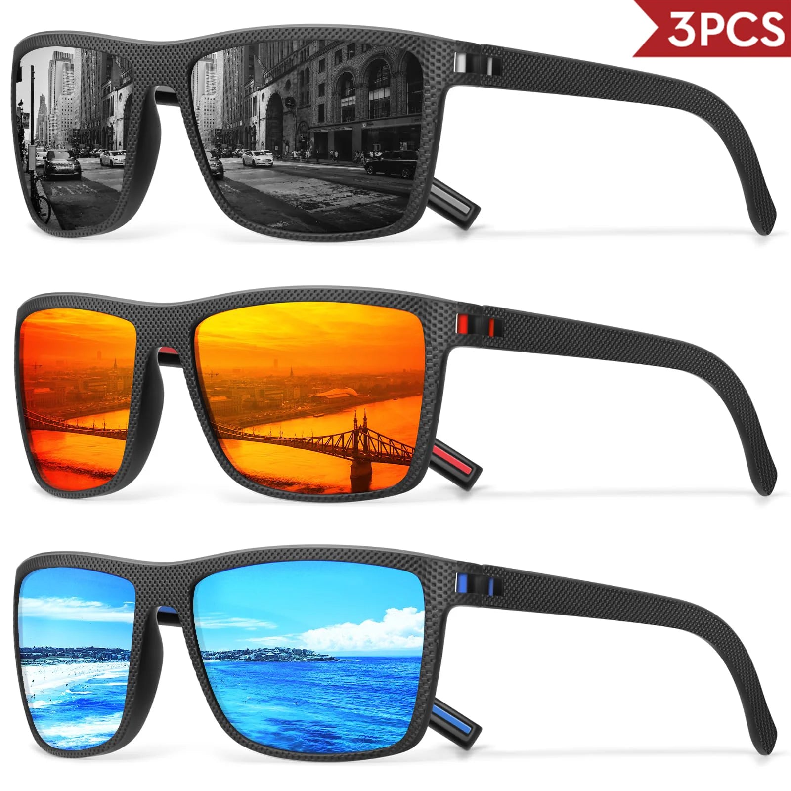 3/4 Pack New Designer Box Polarized Colorful Sunglasses for Men and Women Suitable for Driving, Fishing, Outdoor Sports UV400 - chinatopmarket