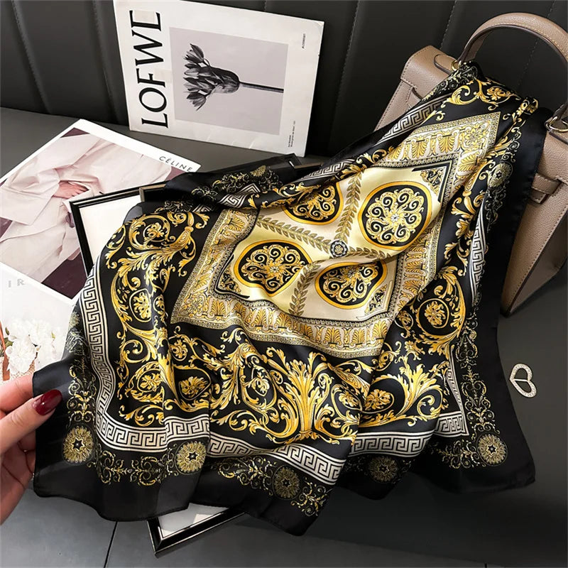 2025 New Fashion 70X70cmPrinted Women's Scarf Pashmina Silk Scarf Square Shawl Decorative Headband Neck Luxury Design Bandana - chinatopmarket