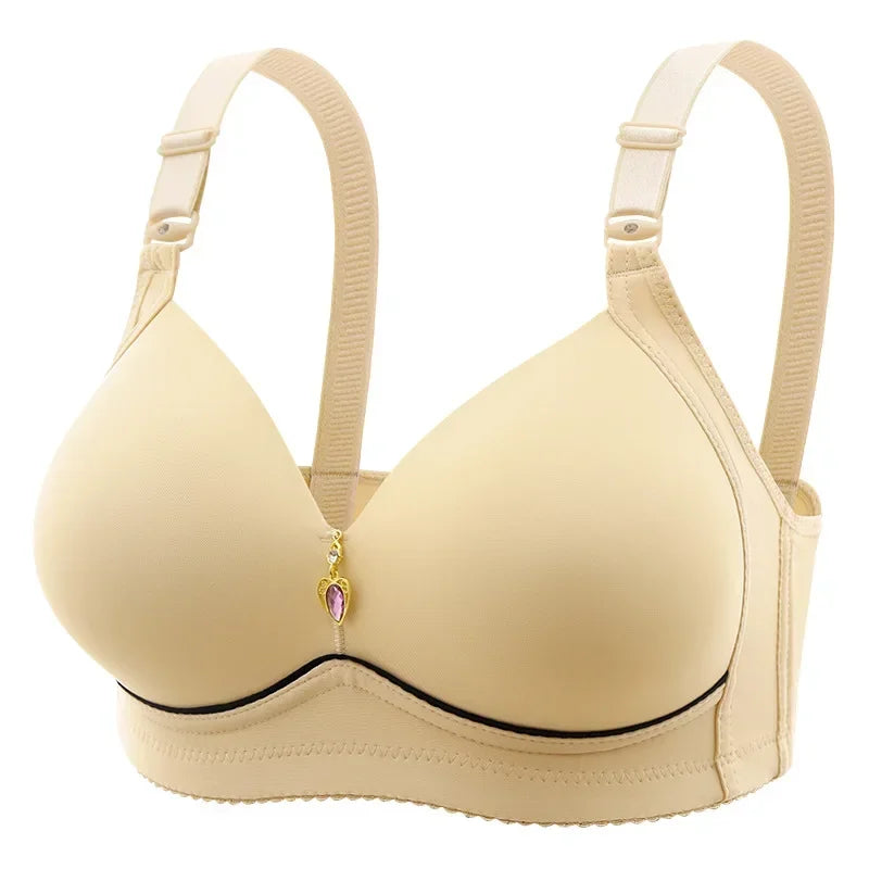 Mom Brassiere Without Steel Ring Breathable Gathered Ladies Underwear Non-magnetic Thin Cup Glossy Obese Female Ladies Bra - chinatopmarket
