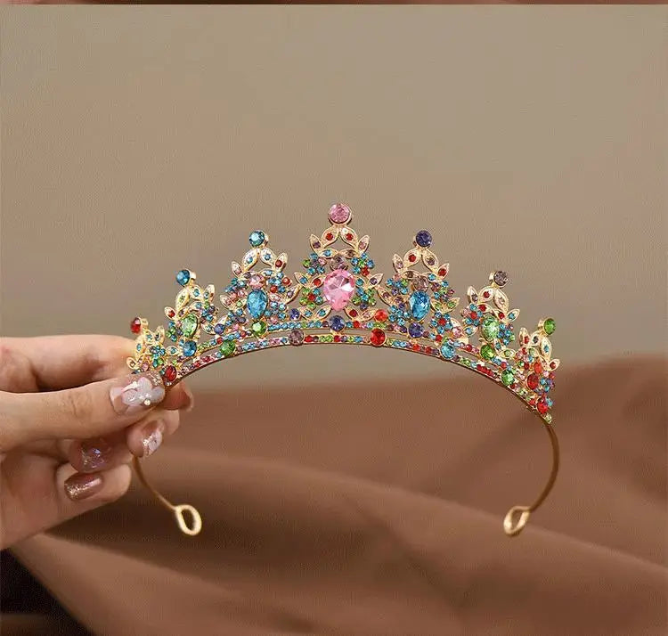 Children's Princess Crown Crystal Tiara Girls Hair Accessories High-end Atmosphere Dance Performance Birthday Gift Crown - chinatopmarket