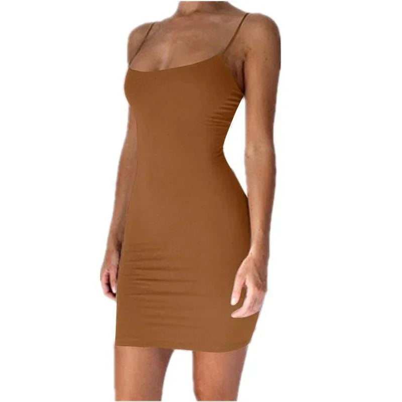 Summer Spaghetti Strap Mini Dress 2025 Women Sexy Bodycon Club Party Dresses Short Female Camisole Solid Black Sheath Sundress - chinatopmarket