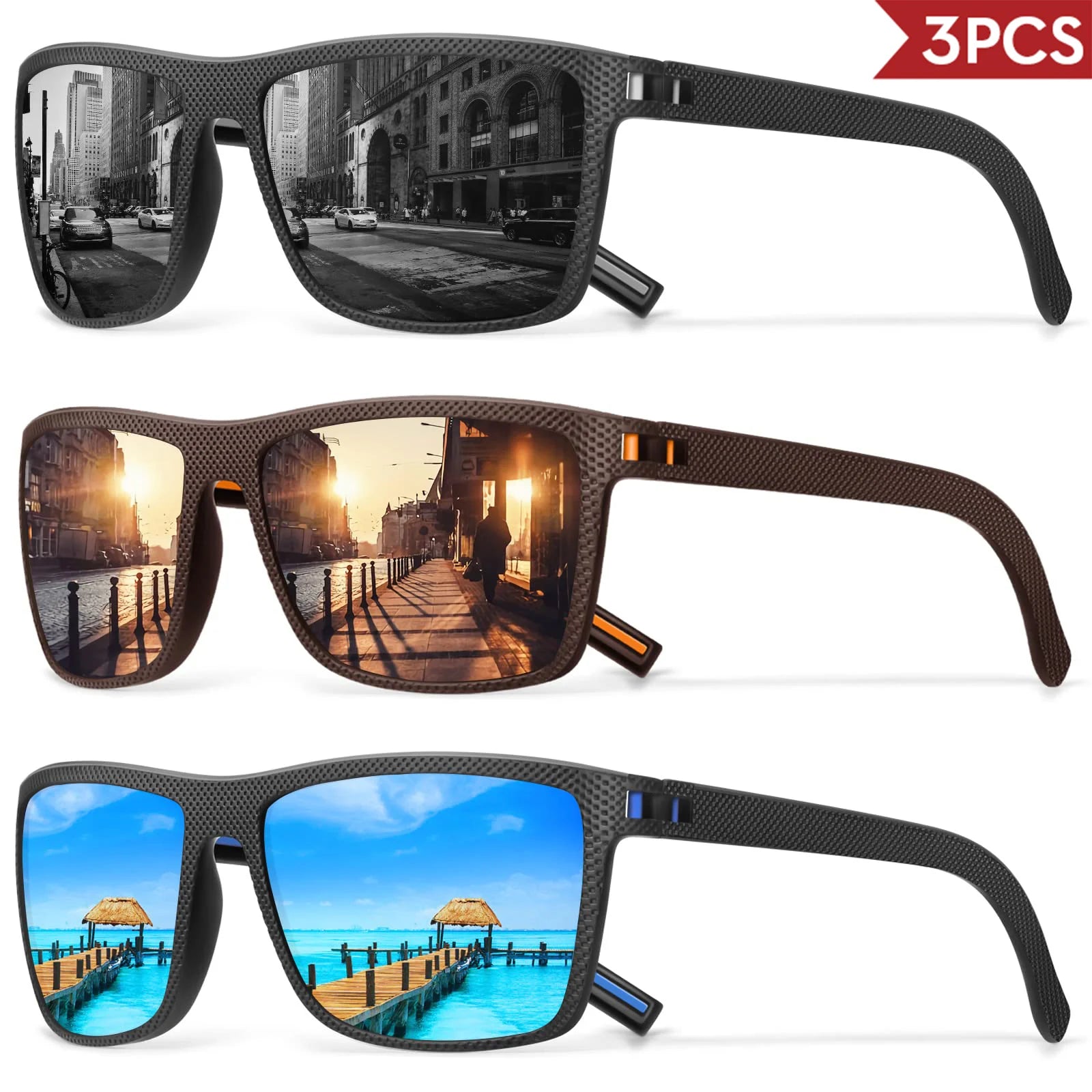 3/4 Pack New Designer Box Polarized Colorful Sunglasses for Men and Women Suitable for Driving, Fishing, Outdoor Sports UV400 - chinatopmarket