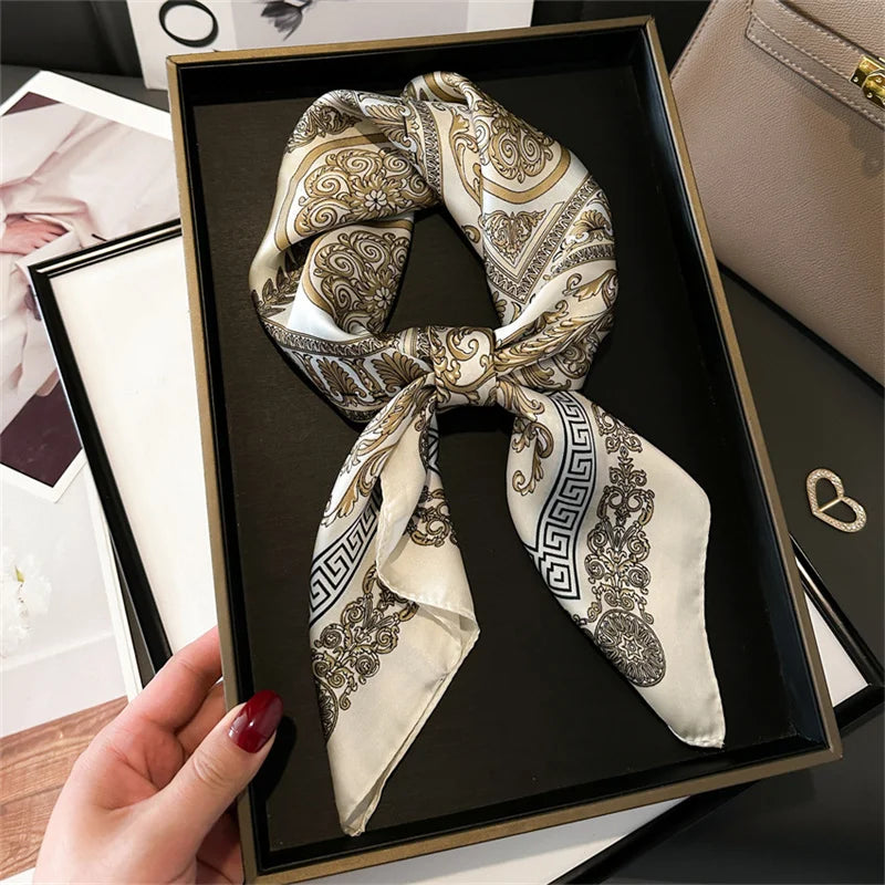 2025 New Fashion 70X70cmPrinted Women's Scarf Pashmina Silk Scarf Square Shawl Decorative Headband Neck Luxury Design Bandana - chinatopmarket