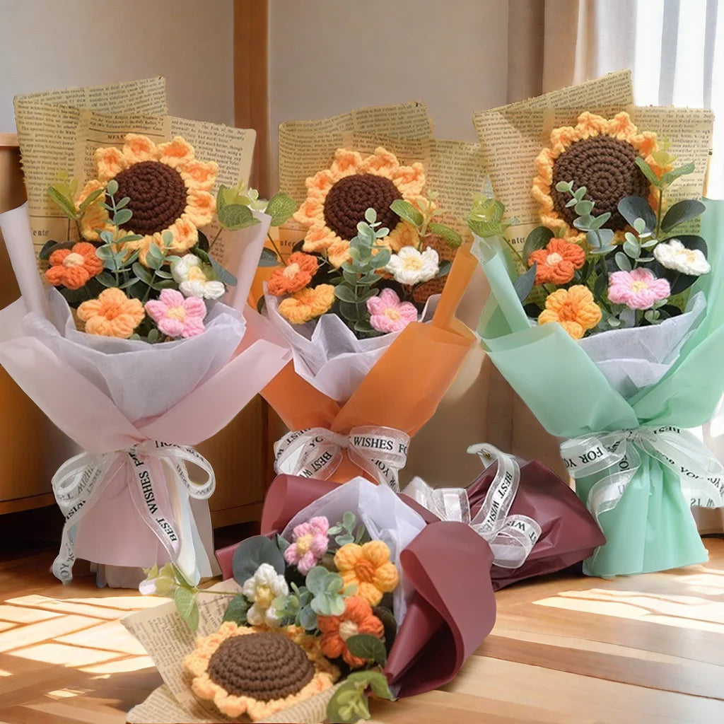 1pc Crochet Bouquet, Efun Handmade Sunflower Daisy Bouquet Valentine's Day Anniversary Wedding Mothers Day Birthday Gift - chinatopmarket