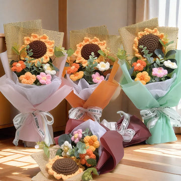 1pc Crochet Bouquet, Efun Handmade Sunflower Daisy Bouquet Valentine's Day Anniversary Wedding Mothers Day Birthday Gift - chinatopmarket