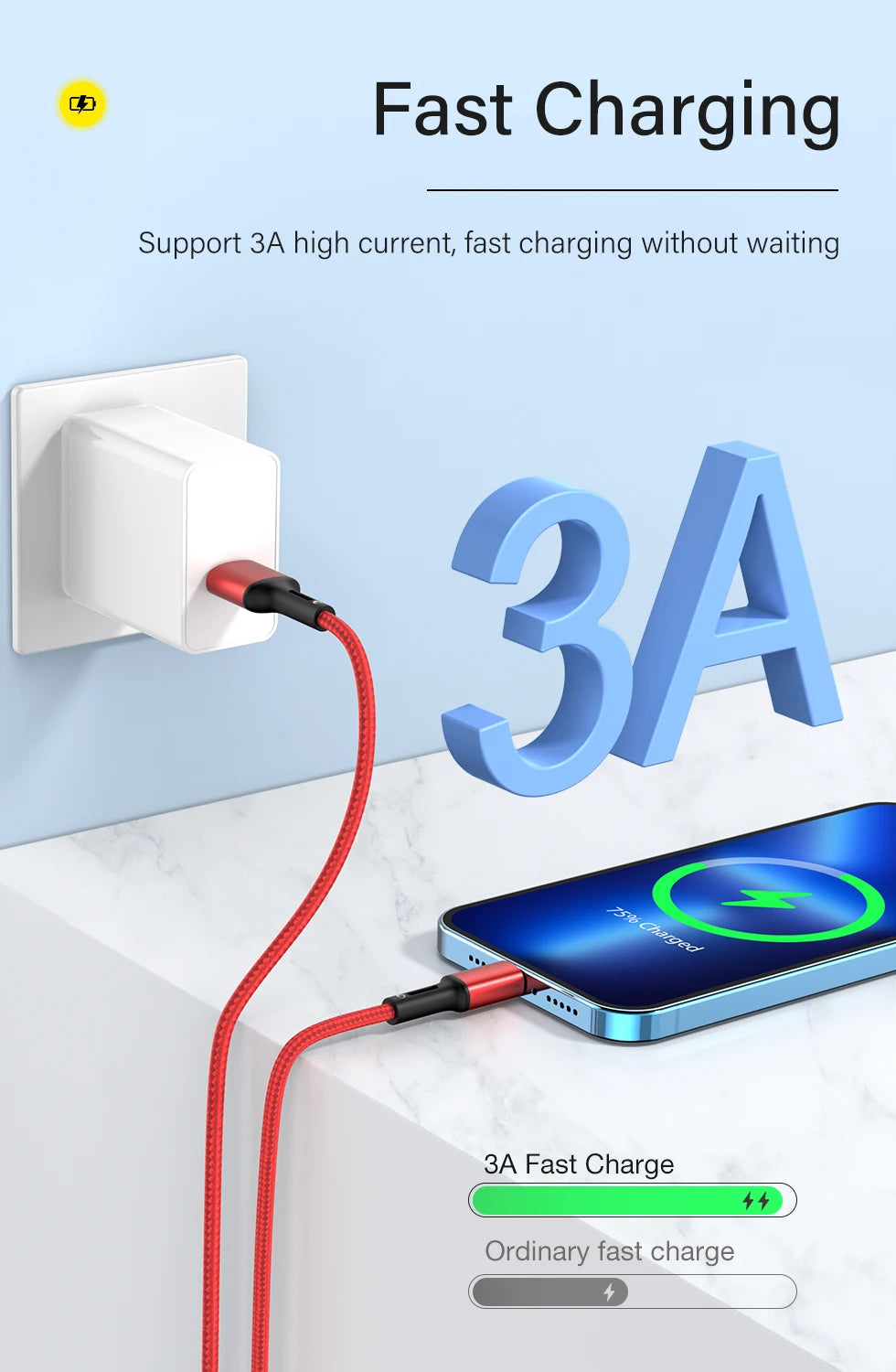 Quick Charge USB Cable For iPhone 12 13 14 11 Pro X Max 6 7 8 Plus 5 SE iPad Origin Mobile Phone Cord Data Charger Wire 3m - chinatopmarket