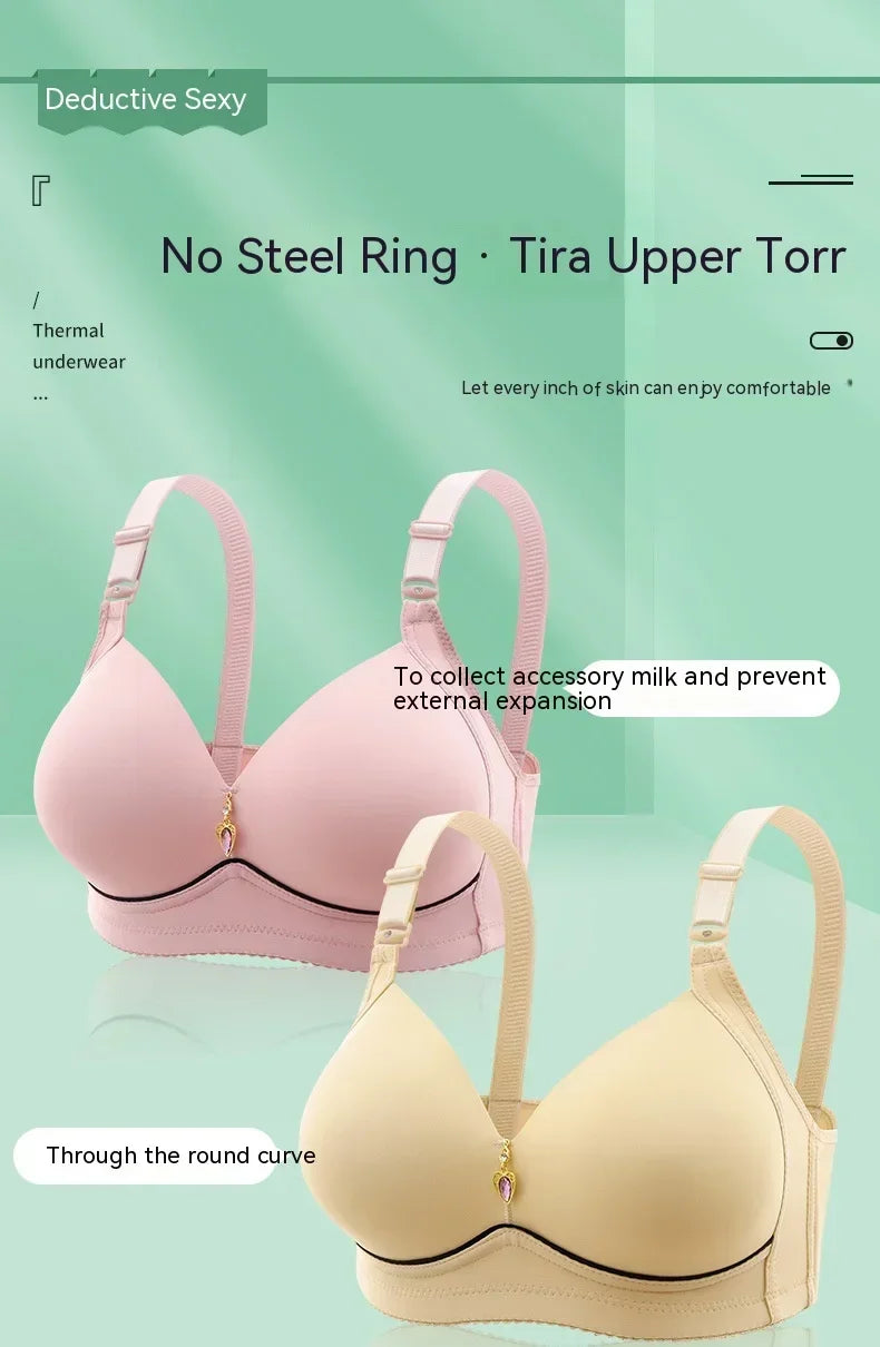 Mom Brassiere Without Steel Ring Breathable Gathered Ladies Underwear Non-magnetic Thin Cup Glossy Obese Female Ladies Bra - chinatopmarket