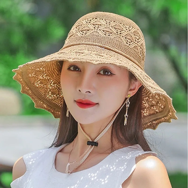 Fold Wide Brim Sun Hat Woman Summer Straw Hat Woman Beach Protection Dense Hat Women XKTYM01 - chinatopmarket