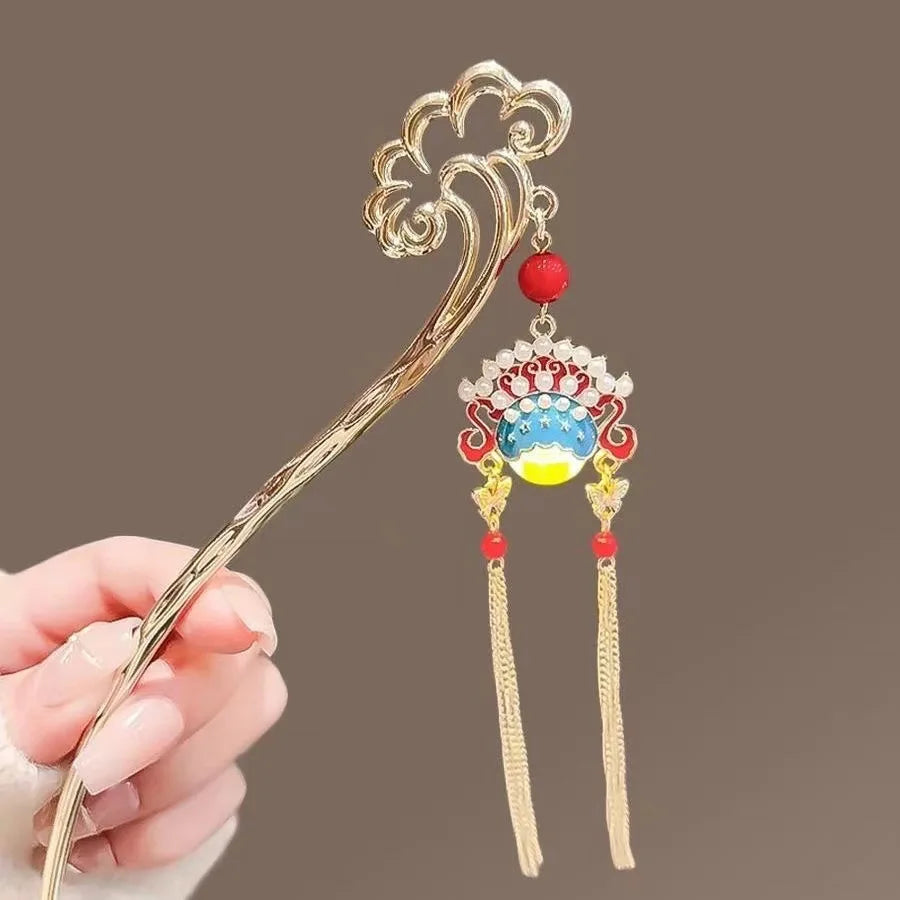 Luminous Flower Hairpin For Women Creative Lotus Emit Light Lantern Tassel Hair Stick Vintage Chinese Style Metal Hair Accessory - chinatopmarket