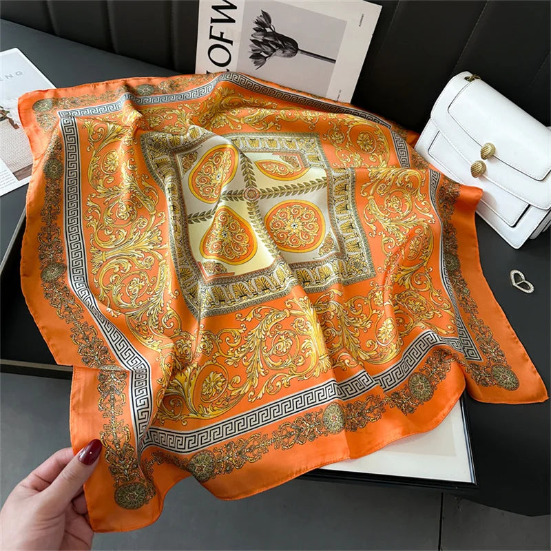 2025 New Fashion 70X70cmPrinted Women's Scarf Pashmina Silk Scarf Square Shawl Decorative Headband Neck Luxury Design Bandana - chinatopmarket
