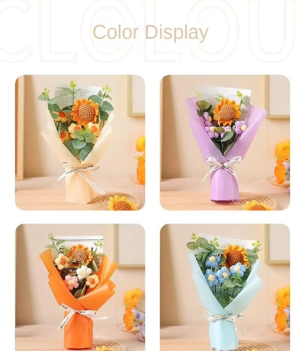 Artificial Flower Crochet Bouquet Handmade Anniversary Sunflower Daisy Bouquet Mothers Day Birthday Gift Eternal Flower - chinatopmarket