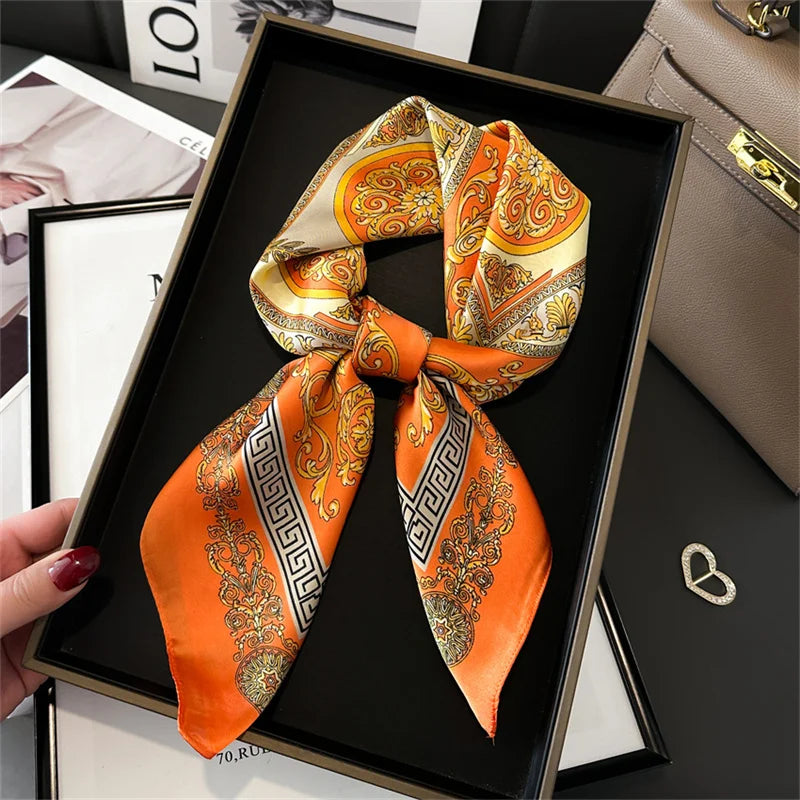 2025 New Fashion 70X70cmPrinted Women's Scarf Pashmina Silk Scarf Square Shawl Decorative Headband Neck Luxury Design Bandana - chinatopmarket
