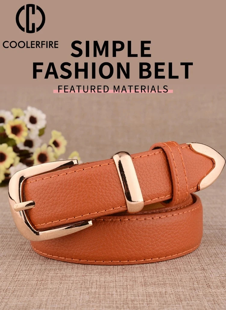 Women's Trousers Belt  Leather Trend White Belt Fashion High Quality Trouser Belts Solid Vintage Pin Buckle Ladies Strap LB2146- - chinatopmarket