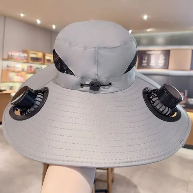Mens Quick Dry Bucket Hat Large Size Sun Hat with Solar Powered Fan USB Rechargeable for Outdoor Hiking Camping Fishing Activity - chinatopmarket