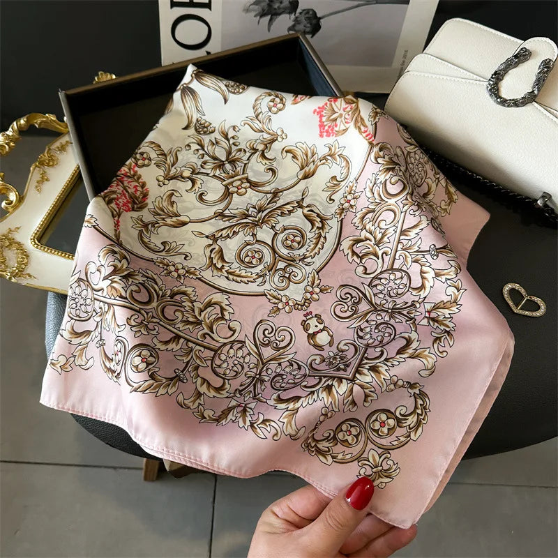 2025 New Fashion 70X70cmPrinted Women's Scarf Pashmina Silk Scarf Square Shawl Decorative Headband Neck Luxury Design Bandana - chinatopmarket