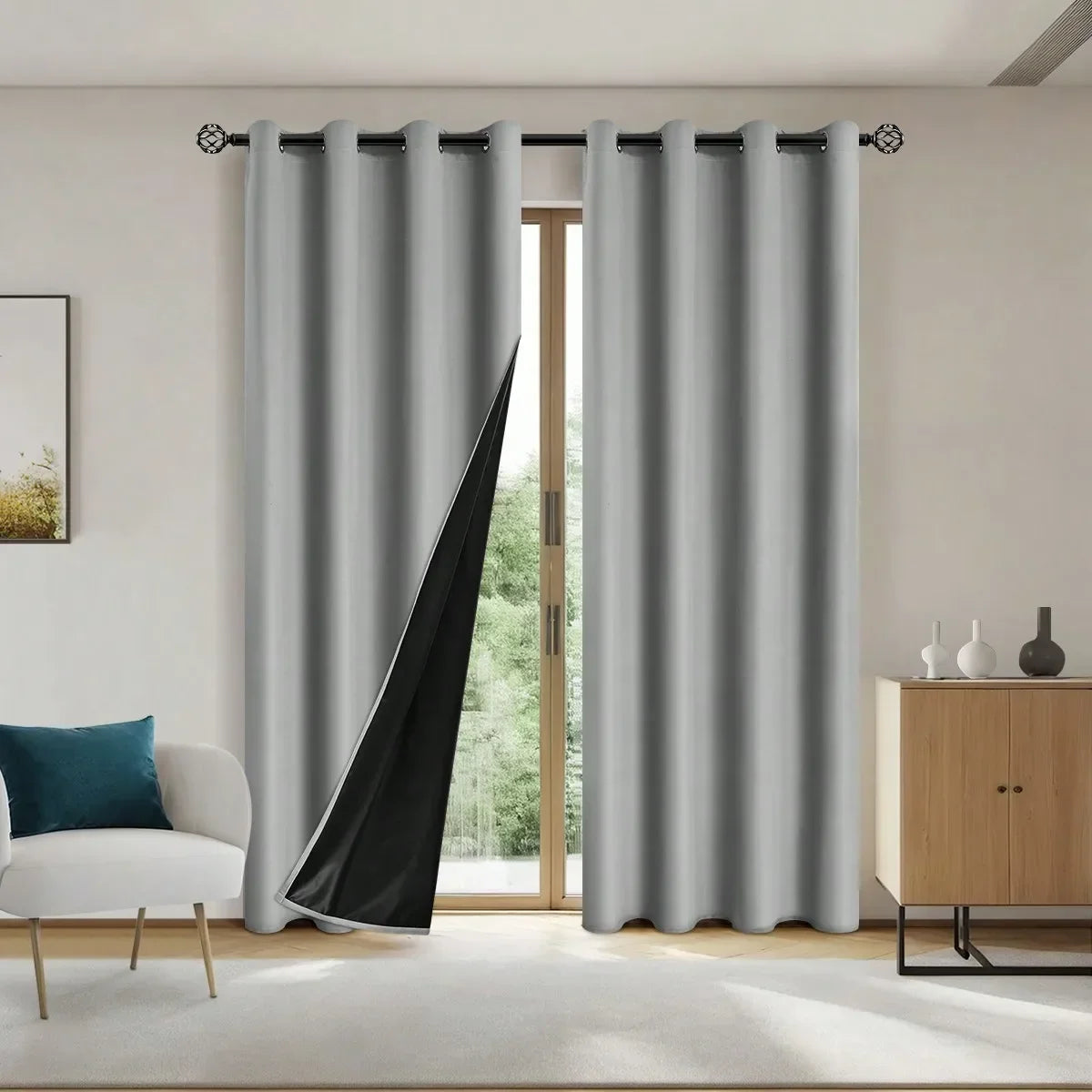 1panel Solid 100% Blackout Curtains with Grommets, Total Privacy Drapes for Bedroom, Living Room, Home Decor,Lightweight Curtain - chinatopmarket