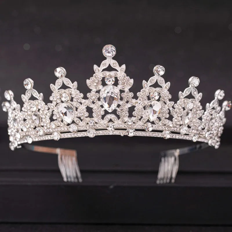 Wedding Hair Tiara Crystal Bridal Tiara Crown Silver Color Diadem Veil Tiaras Wedding Hair Accessories Headpieces Head Jewelry - chinatopmarket