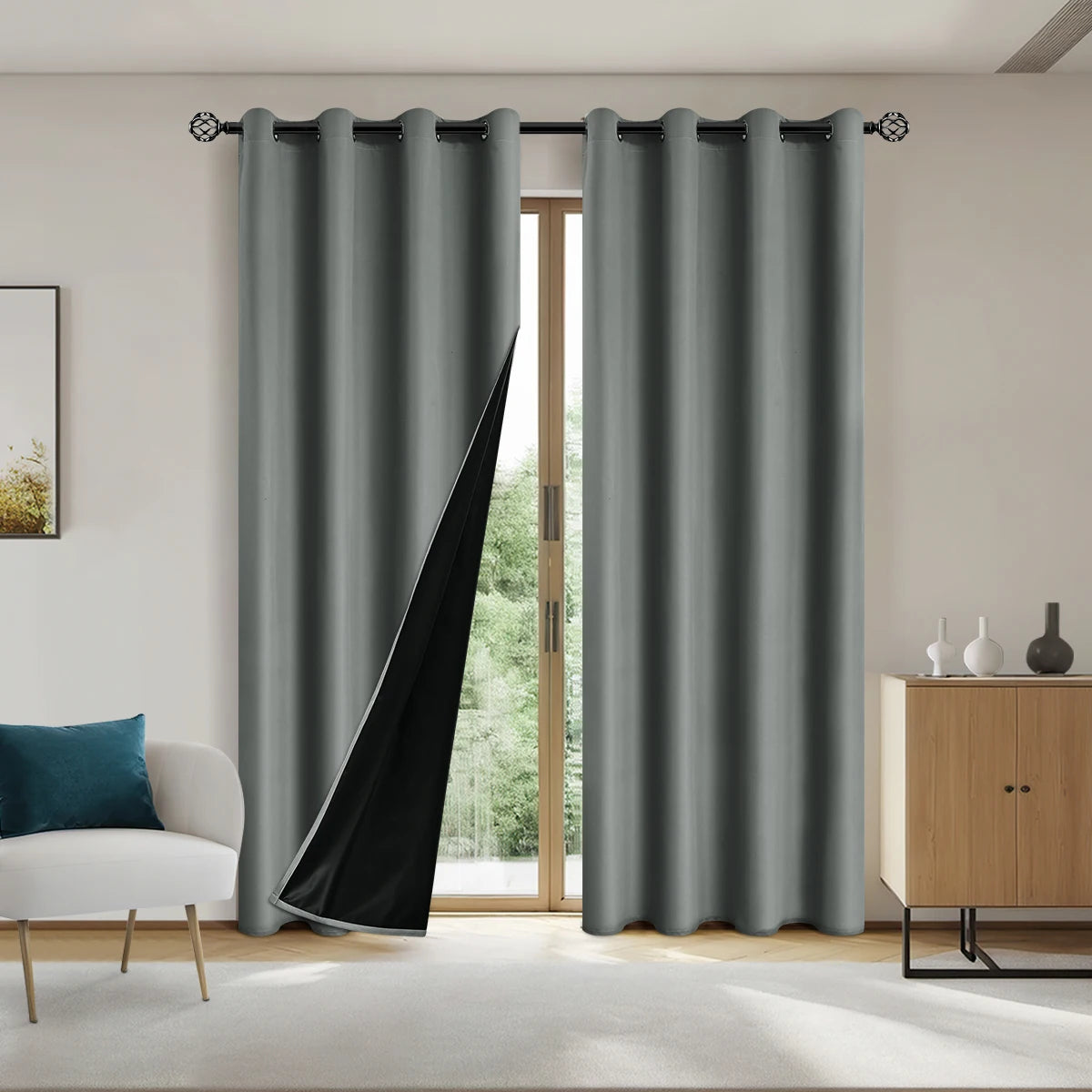 1panel Solid 100% Blackout Curtains with Grommets, Total Privacy Drapes for Bedroom, Living Room, Home Decor,Lightweight Curtain - chinatopmarket