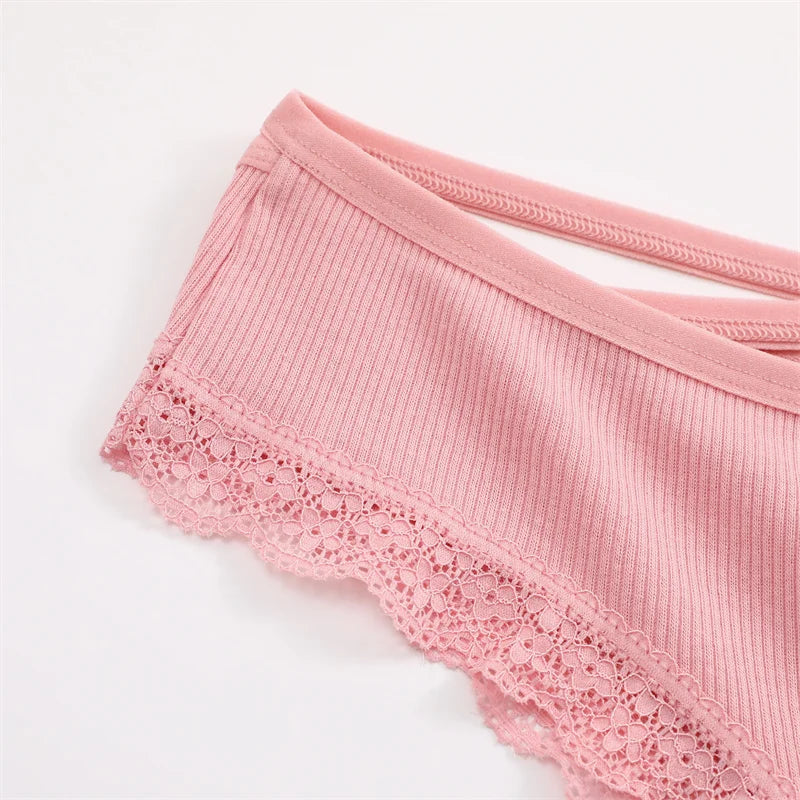 3PCS/Set Women Cotton Panties Sexy Low Rise Lace Brazilian Panties Hollow Out Soft Breathable Lingerie Female Bow Underwear S-XL - chinatopmarket