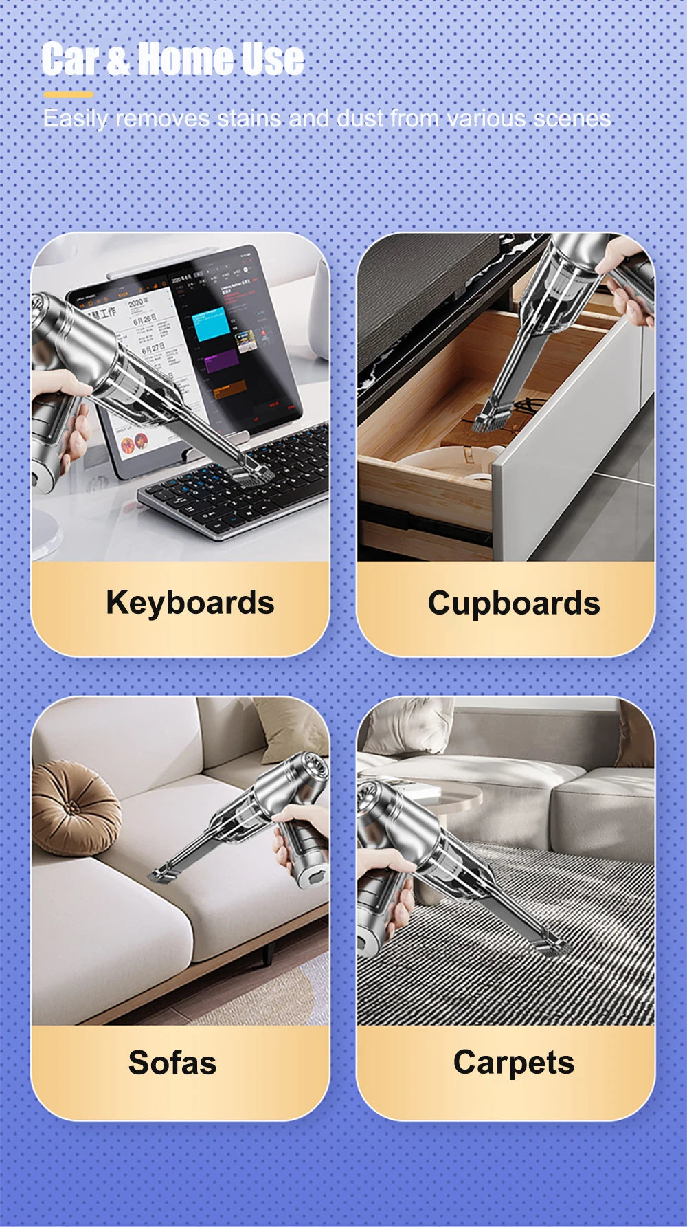 Car Vacuum Cleaner Powerful Wireless car vacuum cleaner 95000PA Strong Suction Handheld Wireless Vehicle Vacuum Cleaner for Car - chinatopmarket