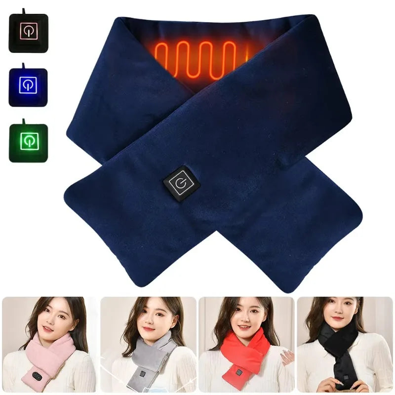 USB Women Men Heating Scarf Temperature Scarf 3 Gears Wrap Fleece Washable Electric Neck Warmer Not Inclound Battery for Camping - chinatopmarket