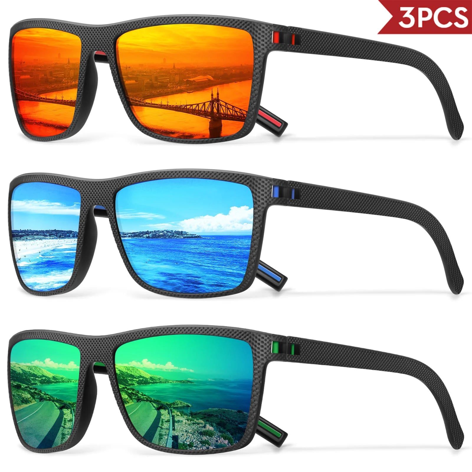 3/4 Pack New Designer Box Polarized Colorful Sunglasses for Men and Women Suitable for Driving, Fishing, Outdoor Sports UV400 - chinatopmarket