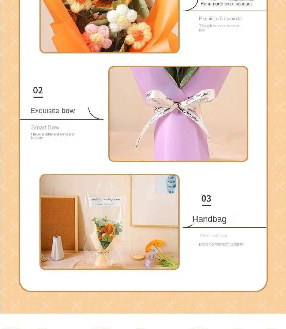 Artificial Flower Crochet Bouquet Handmade Anniversary Sunflower Daisy Bouquet Mothers Day Birthday Gift Eternal Flower - chinatopmarket