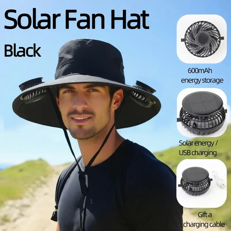Mens Quick Dry Bucket Hat Large Size Sun Hat with Solar Powered Fan USB Rechargeable for Outdoor Hiking Camping Fishing Activity - chinatopmarket