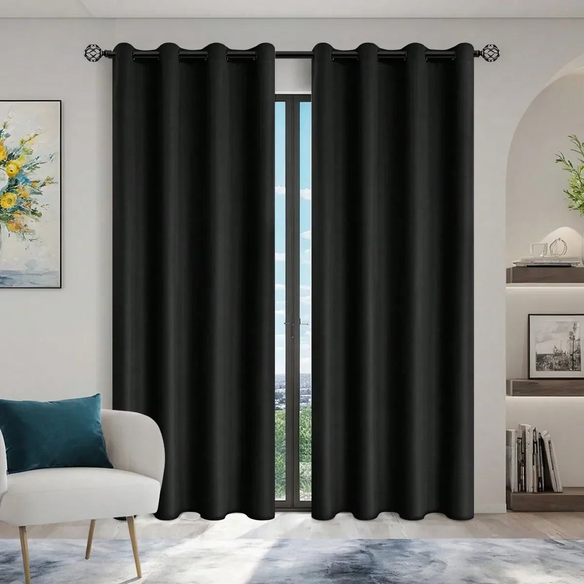 1panel Solid 100% Blackout Curtains with Grommets, Total Privacy Drapes for Bedroom, Living Room, Home Decor,Lightweight Curtain - chinatopmarket