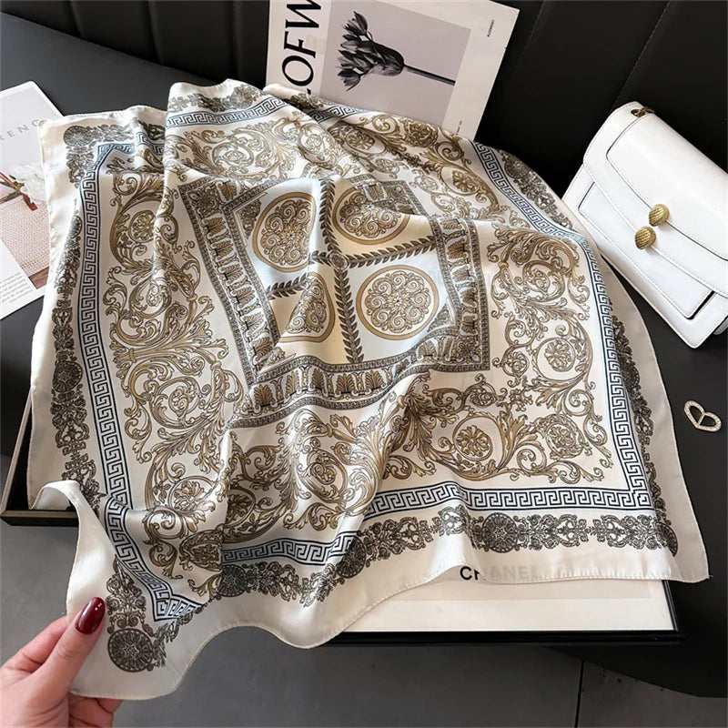 2025 New Fashion 70X70cmPrinted Women's Scarf Pashmina Silk Scarf Square Shawl Decorative Headband Neck Luxury Design Bandana - chinatopmarket