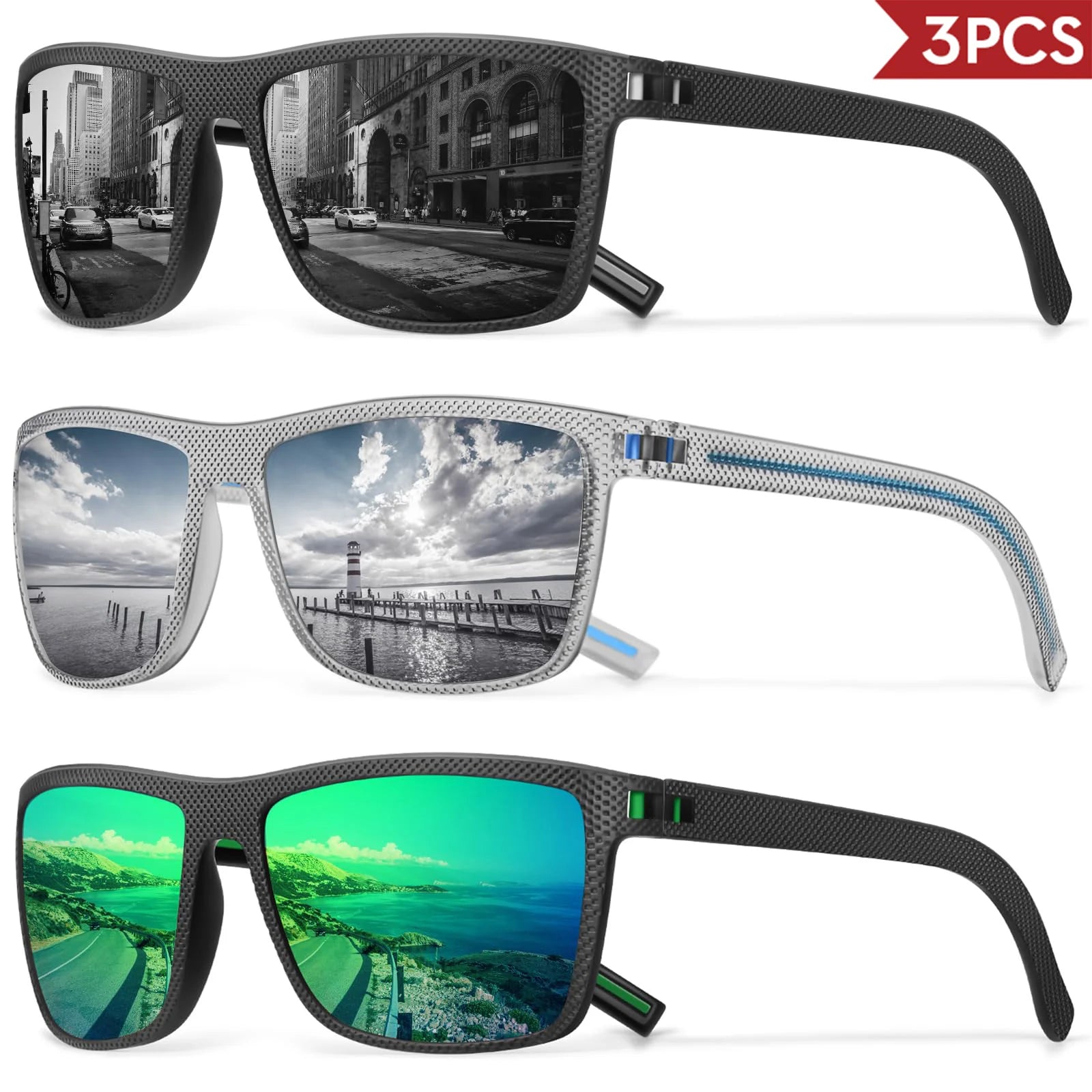 3/4 Pack New Designer Box Polarized Colorful Sunglasses for Men and Women Suitable for Driving, Fishing, Outdoor Sports UV400 - chinatopmarket