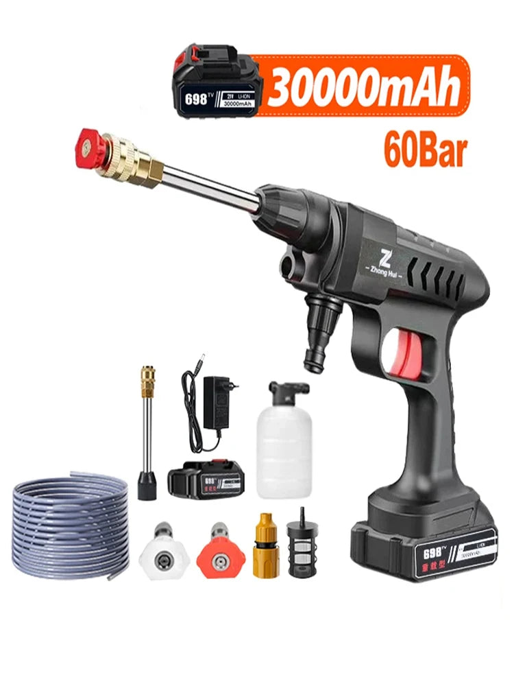 Wireless High Pressure Car Washer 30000mAh Car Wash Water Machine Gun With Li-ion Battery Self Priming Sustain Washing - chinatopmarket