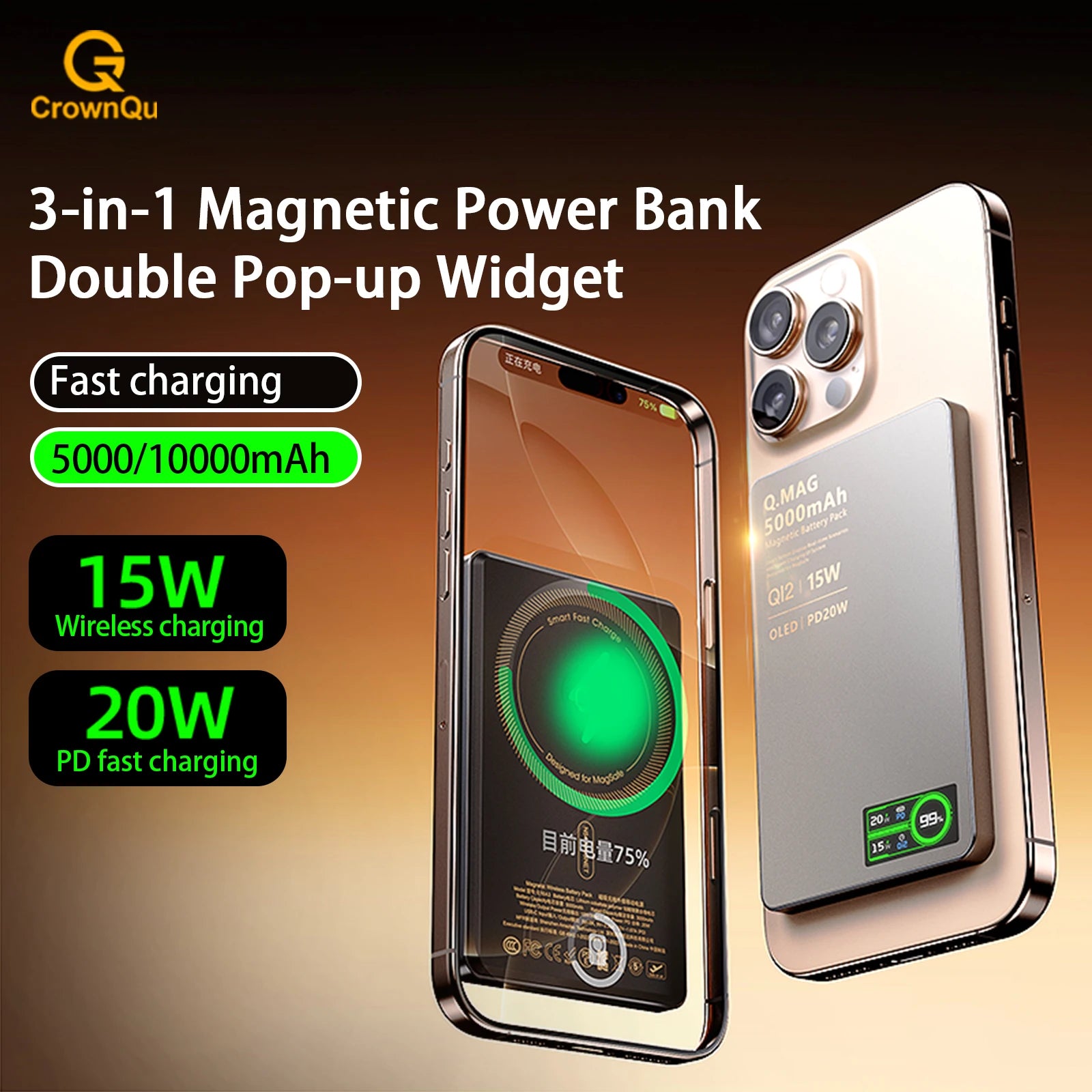 QI 2.1 Magnetic Powerbank Wireless Fast Charing Spare Portable External Battery for iPhone 12-17 Pro Watch Airpods 5000/10000mAh - chinatopmarket