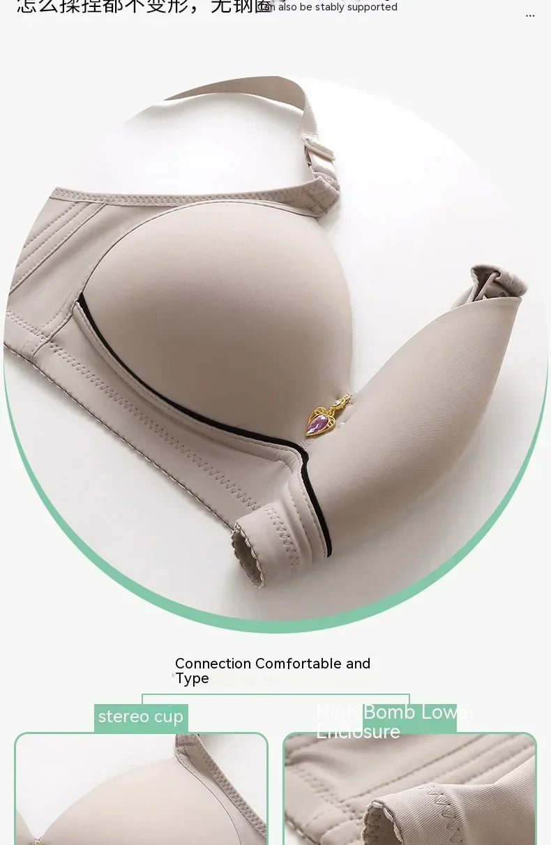 Mom Brassiere Without Steel Ring Breathable Gathered Ladies Underwear Non-magnetic Thin Cup Glossy Obese Female Ladies Bra - chinatopmarket