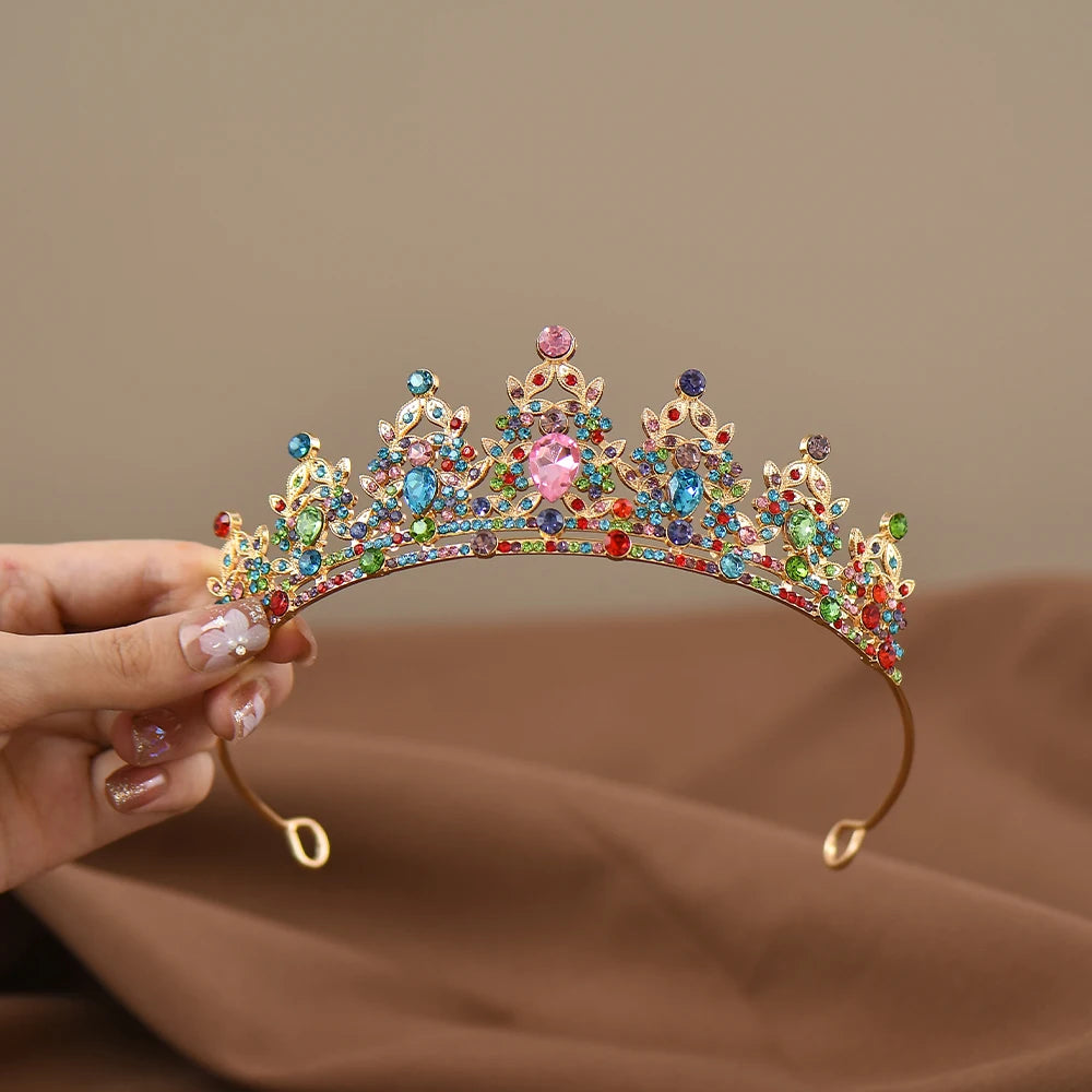Children's Princess Crown Crystal Tiara Girls Hair Accessories High-end Atmosphere Dance Performance Birthday Gift Crown - chinatopmarket