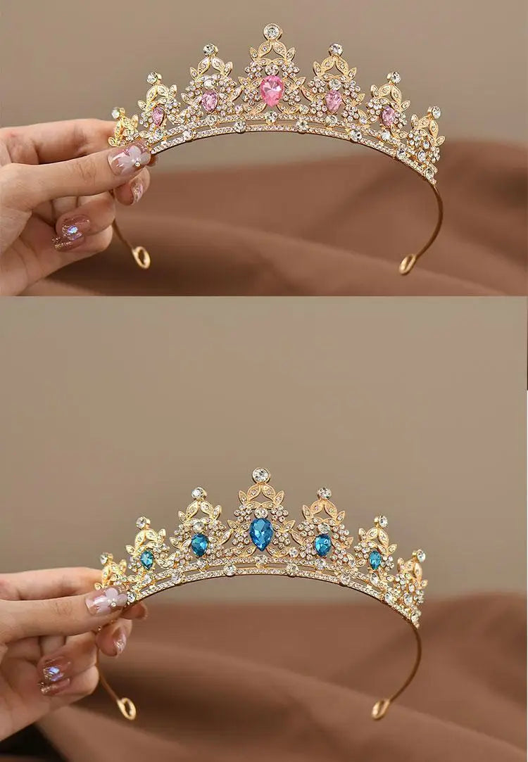Children's Princess Crown Crystal Tiara Girls Hair Accessories High-end Atmosphere Dance Performance Birthday Gift Crown - chinatopmarket